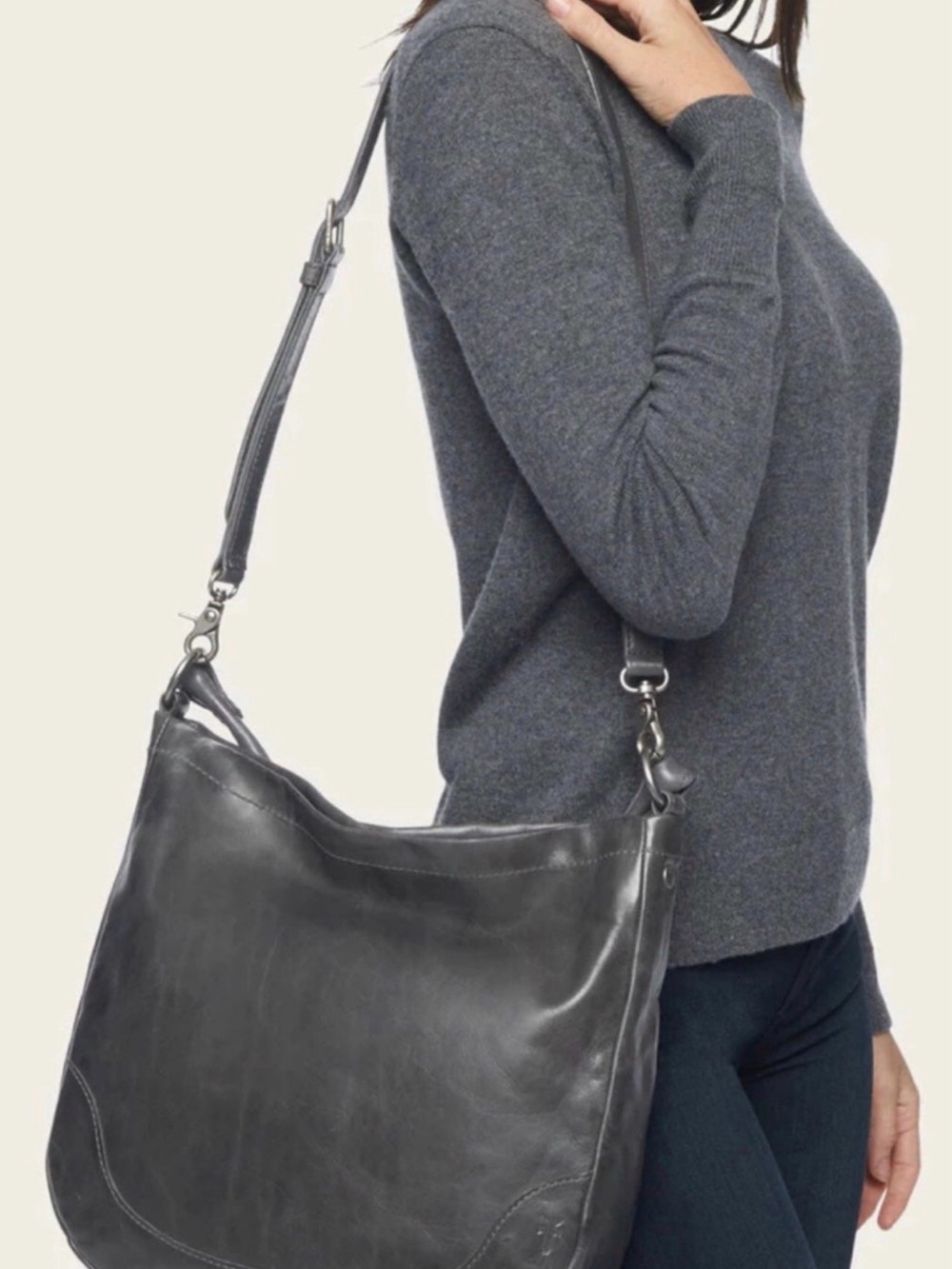 NWT Frye Melissa Leather Hobo Crossbody Shoulder Bag Carbon Gray MSRP $388 - Picture 12 of 12